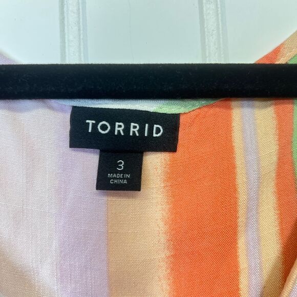 Torrid Rayon Slub Button-Front Tiered Tank Orange green Striped Women's 3xl - Picture 5 of 14